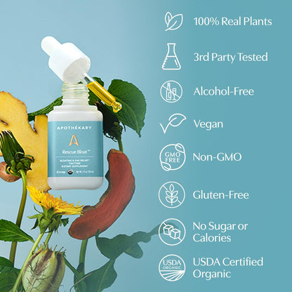 Apothékary Rescue Bloat, Fast-Acting Digestive Drops for Occasional Gas and Bloat Relief, Herbal Liquid Drops with Peppermint, Lemon Balm, Dandelion, Ginger, Turmeric, Made in USA, 1 fl oz 30 Servings - dailyvitalstore