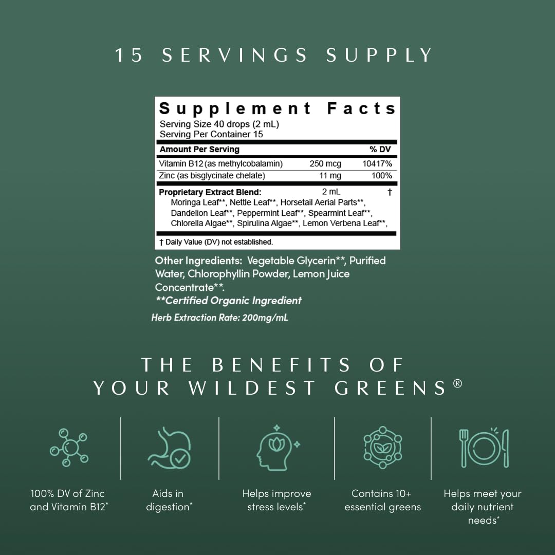 Apothékary Your Wildest Greens Herbal Liquid Drops, All-in-One Daily Superfood Supplement, Vitamin & Mineral Support, 5X Potency of Greens Powders, Sugar Free, Calorie Free, (15 Servings) 1.22oz - dailyvitalstore