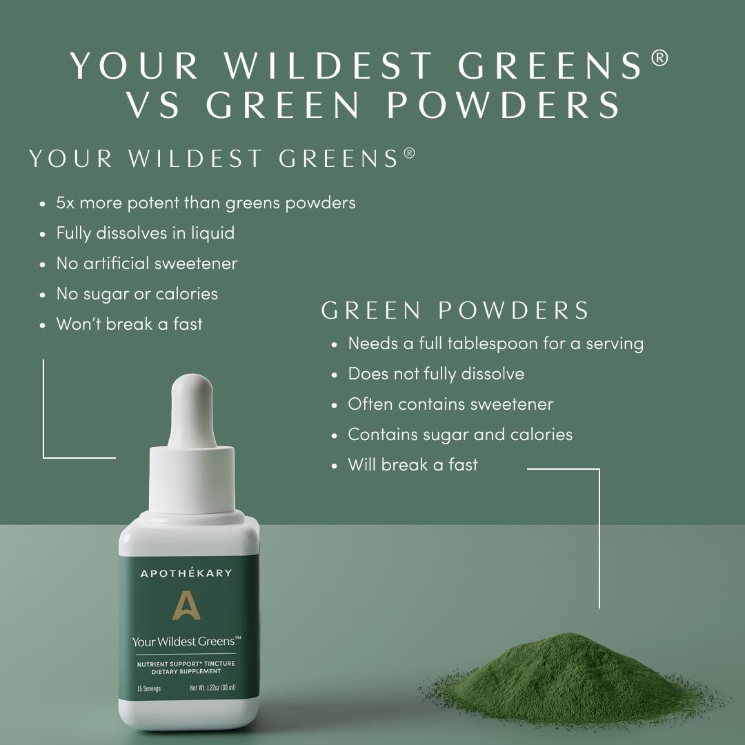 Apothékary Your Wildest Greens Herbal Liquid Drops, All-in-One Daily Superfood Supplement, Vitamin & Mineral Support, 5X Potency of Greens Powders, Sugar Free, Calorie Free, (15 Servings) 1.22oz - dailyvitalstore