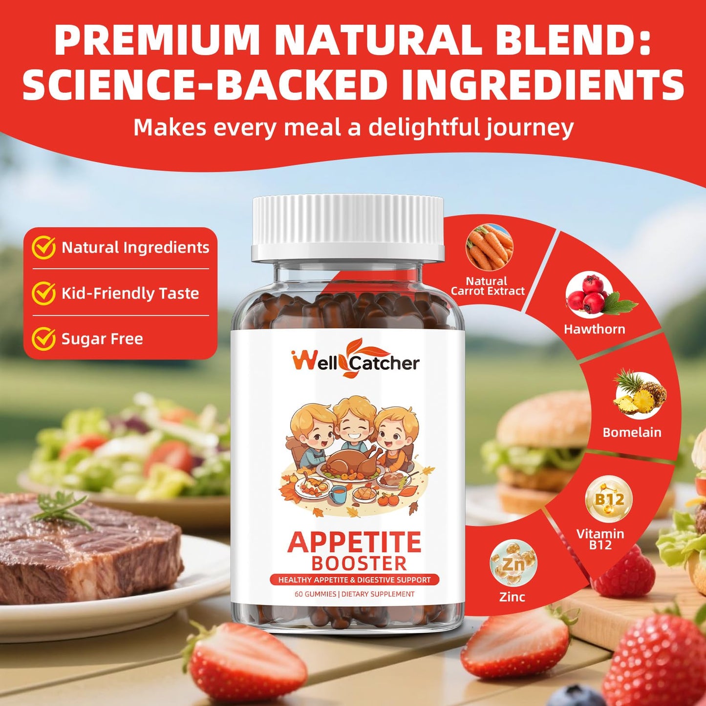 Appetite Booster Gummies for Kids Adults: Appetite Support Supplement with Bromelain Hawthorn Zinc Vitamin B12 for Healthy Digestive & Nutritional Balance, Sugar Free Mixed Fruit Flavor Vegan 30 Days - dailyvitalstore