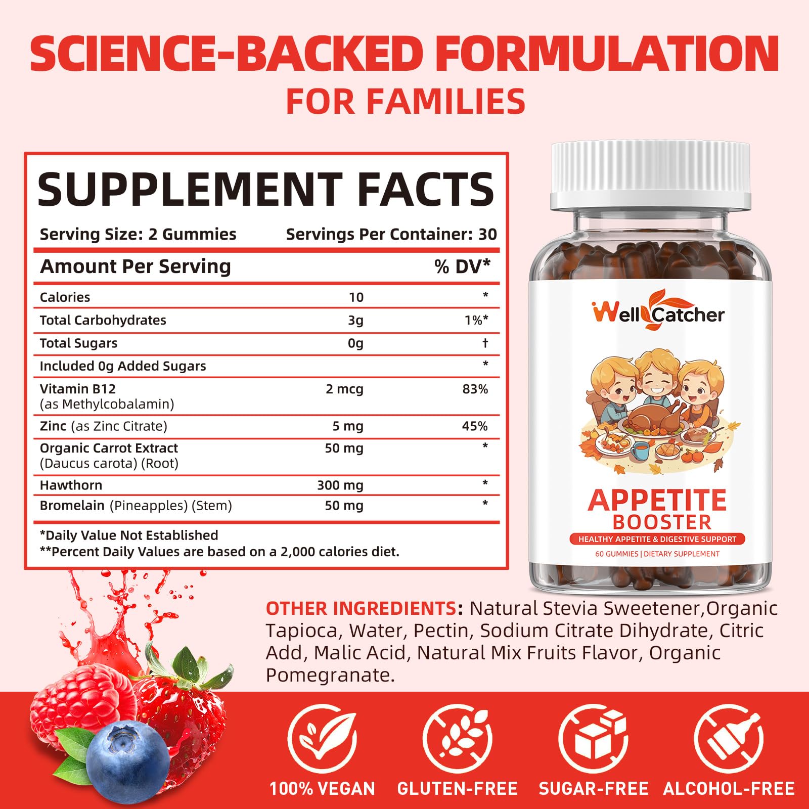 Appetite Booster Gummies for Kids Adults: Appetite Support Supplement with Bromelain Hawthorn Zinc Vitamin B12 for Healthy Digestive & Nutritional Balance, Sugar Free Mixed Fruit Flavor Vegan 30 Days - dailyvitalstore