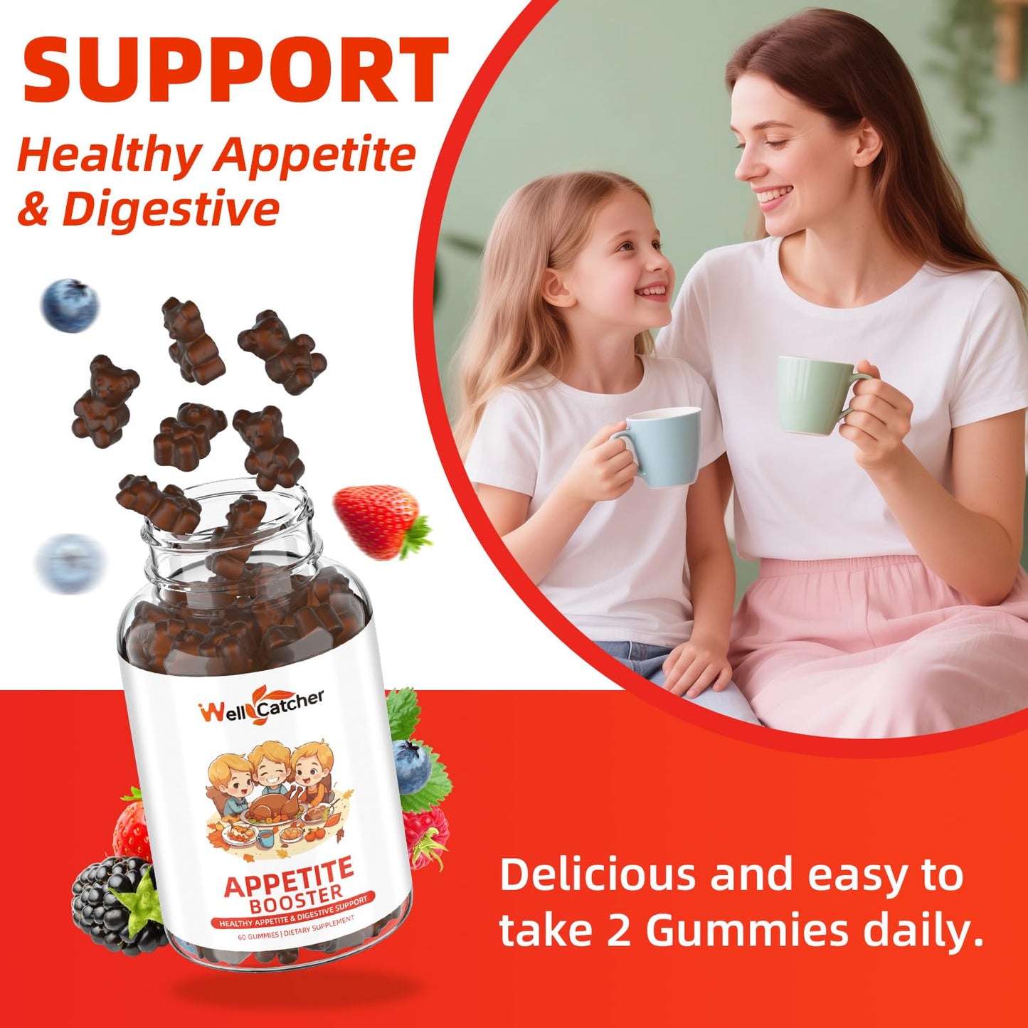 Appetite Booster Gummies for Kids Adults: Appetite Support Supplement with Bromelain Hawthorn Zinc Vitamin B12 for Healthy Digestive & Nutritional Balance, Sugar Free Mixed Fruit Flavor Vegan 30 Days - dailyvitalstore