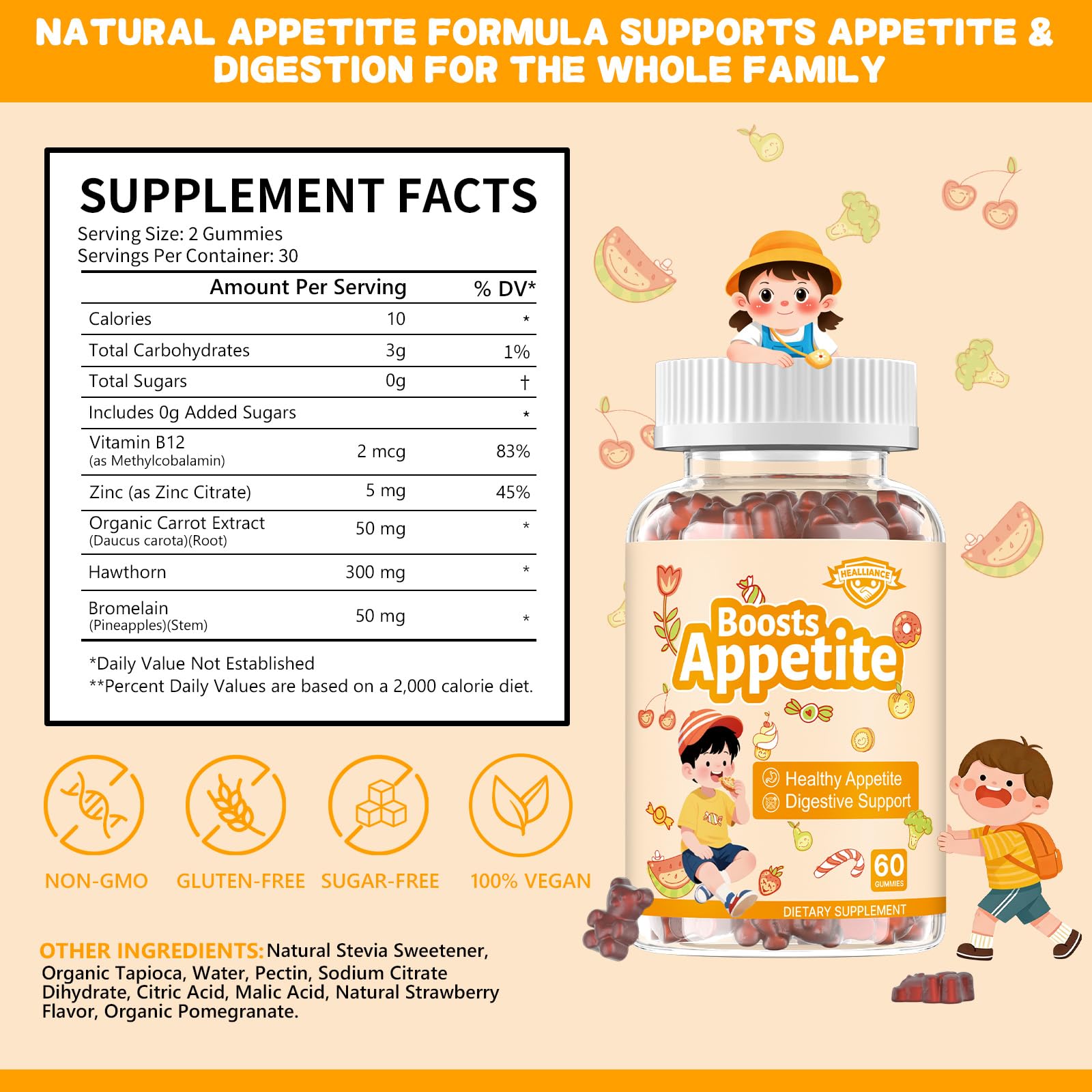 Appetite Booster Gummies for Kids Adults – Natural Blend of Hawthorn Zinc Carrot Supports Digestion Helps Increase Appetite, Promotes Healthy Eating Habits for Picky Eaters (Mixed Fruit Flavor) - dailyvitalstore