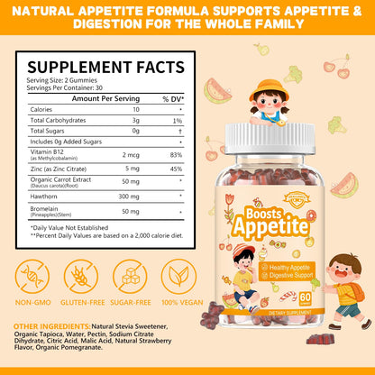 Appetite Booster Gummies for Kids Adults – Natural Blend of Hawthorn Zinc Carrot Supports Digestion Helps Increase Appetite, Promotes Healthy Eating Habits for Picky Eaters (Mixed Fruit Flavor) - dailyvitalstore