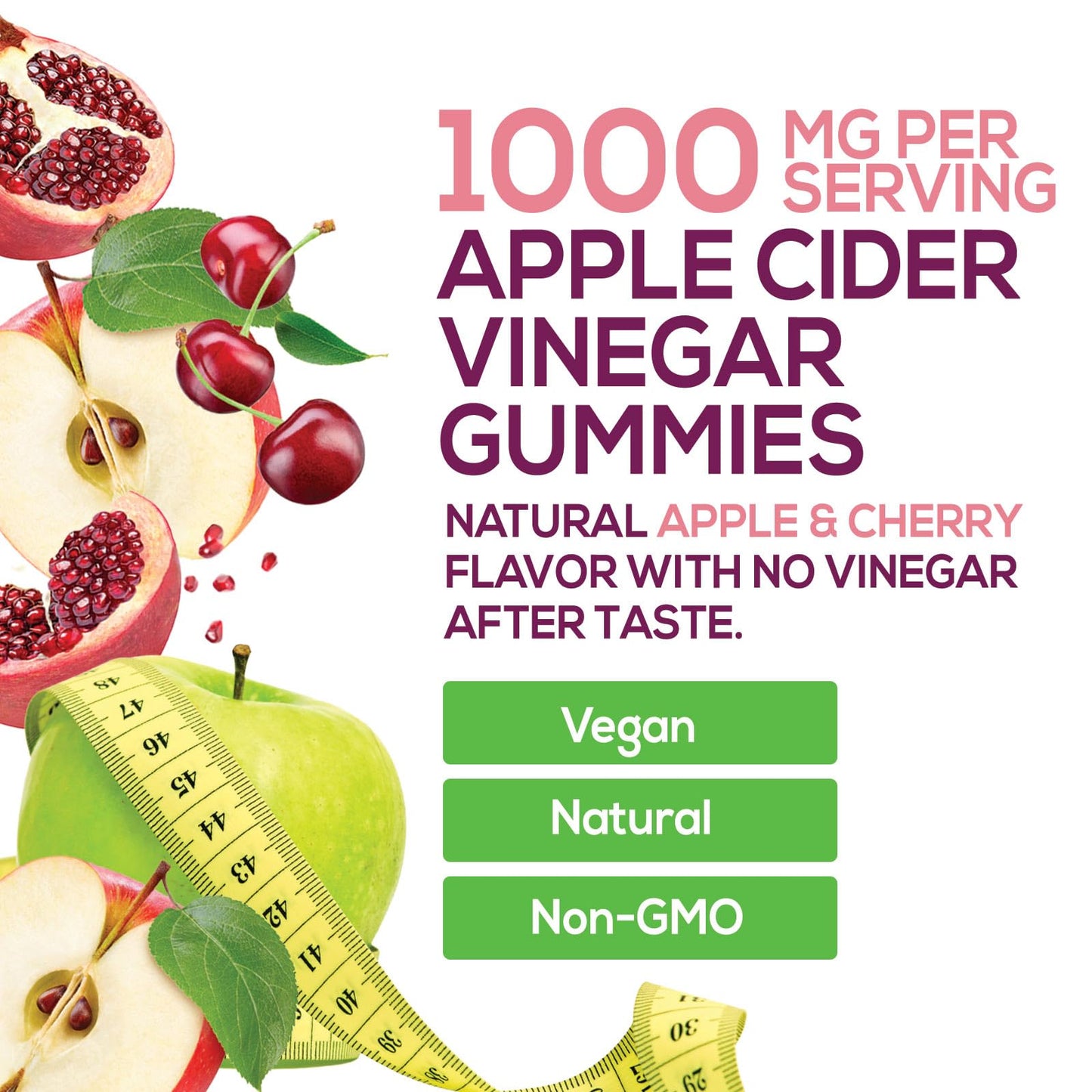 Apple Cider Vinegar Gummies 1000mg Per Serving - Sugar Free ACV Gummy Vitamins Supplement - Vitamin B12 & B6 for Energy - Digestion, Detox & Cleanse Support, Vegan - dailyvitalstore