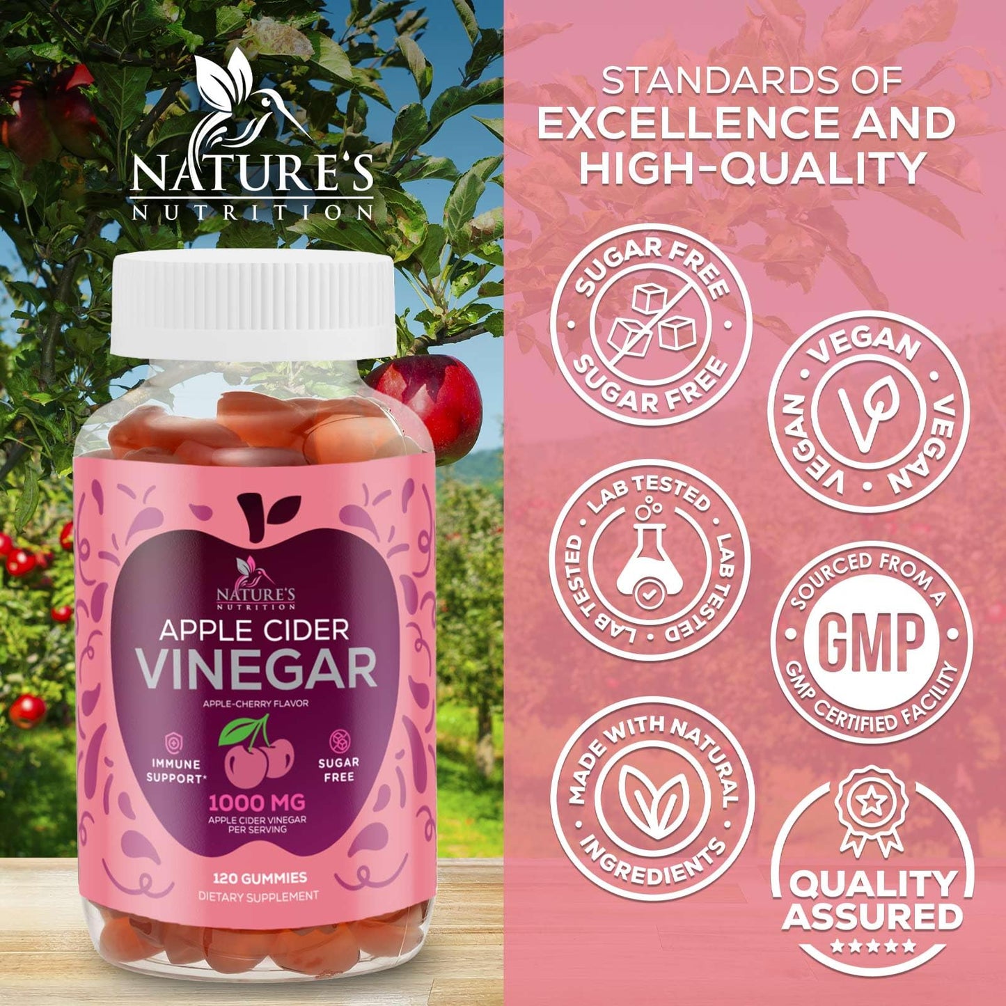 Apple Cider Vinegar Gummies 1000mg Per Serving - Sugar Free ACV Gummy Vitamins Supplement - Vitamin B12 & B6 for Energy - Digestion, Detox & Cleanse Support, Vegan - dailyvitalstore