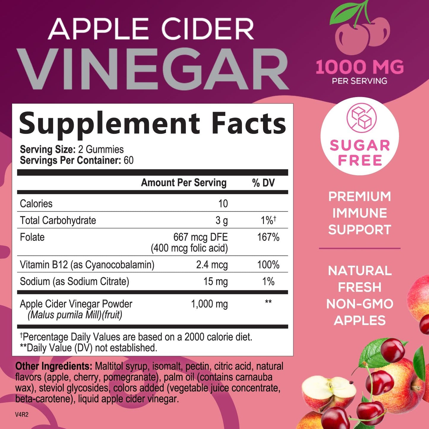 Apple Cider Vinegar Gummies 1000mg Per Serving - Sugar Free ACV Gummy Vitamins Supplement - Vitamin B12 & B6 for Energy - Digestion, Detox & Cleanse Support, Vegan - dailyvitalstore