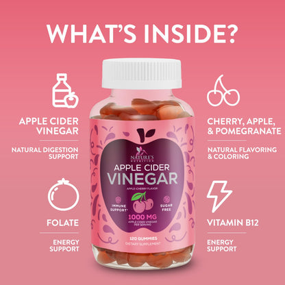 Apple Cider Vinegar Gummies 1000mg Per Serving - Sugar Free ACV Gummy Vitamins Supplement - Vitamin B12 & B6 for Energy - Digestion, Detox & Cleanse Support, Vegan - dailyvitalstore