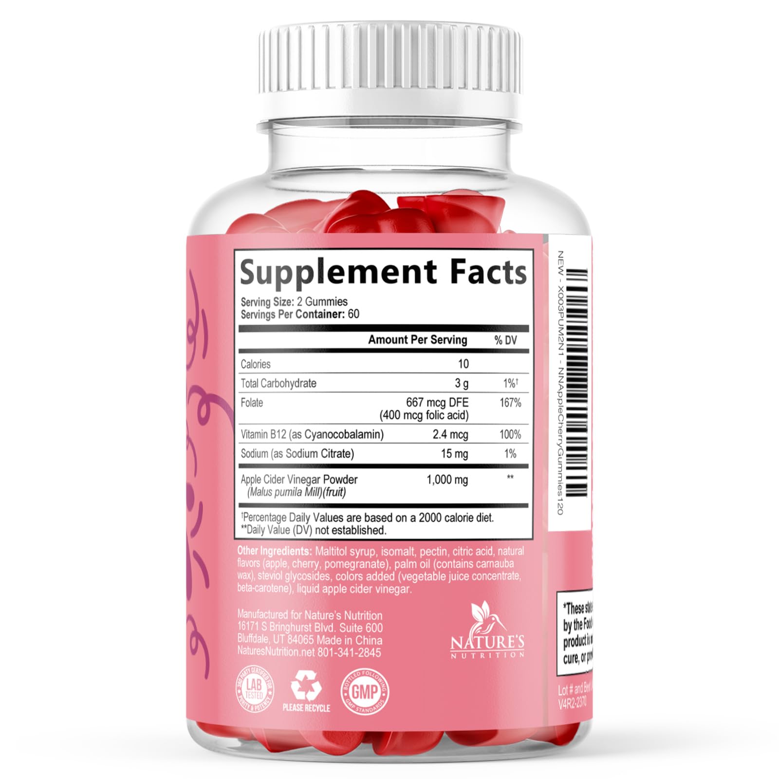 Apple Cider Vinegar Gummies 1000mg Per Serving - Sugar Free ACV Gummy Vitamins Supplement - Vitamin B12 & B6 for Energy - Digestion, Detox & Cleanse Support, Vegan - dailyvitalstore