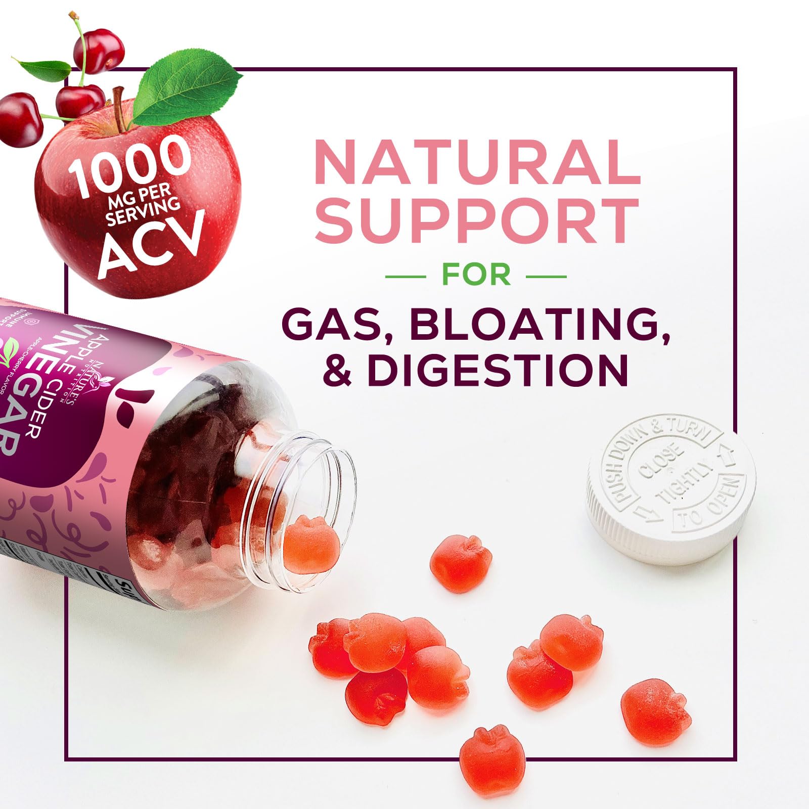 Apple Cider Vinegar Gummies 1000mg Per Serving - Sugar Free ACV Gummy Vitamins Supplement - Vitamin B12 & B6 for Energy - Digestion, Detox & Cleanse Support, Vegan - dailyvitalstore