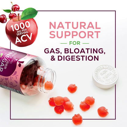 Apple Cider Vinegar Gummies 1000mg Per Serving - Sugar Free ACV Gummy Vitamins Supplement - Vitamin B12 & B6 for Energy - Digestion, Detox & Cleanse Support, Vegan - dailyvitalstore