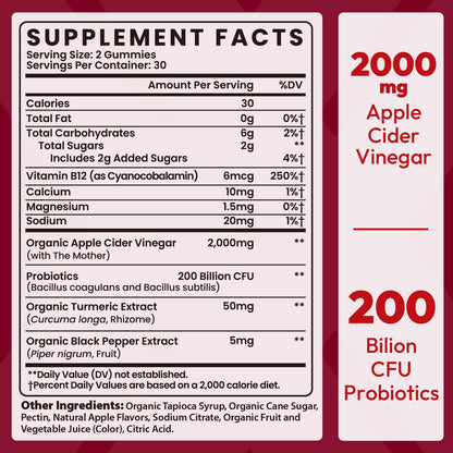 Apple Cider Vinegar Gummies 2000mg, Keto ACV Gummies with Probiotics, Keto Support & B12, Apple Cider Vinegar with Mother for Digestion, Metabolism, - dailyvitalstore