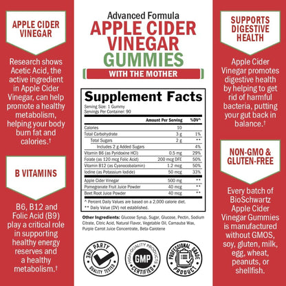 Apple Cider Vinegar Gummies - ACV Gummies with The Mother for Women & Men - Energy Boost Bloat Digestive & Immune Support - Vitamin B12 B6 B 9 Folic Acid - dailyvitalstore