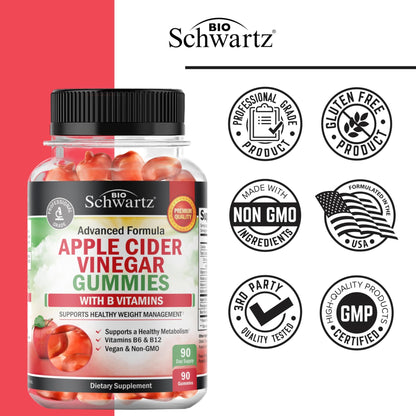 Apple Cider Vinegar Gummies - ACV Gummies with The Mother for Women & Men - Energy Boost Bloat Digestive & Immune Support - Vitamin B12 B6 B 9 Folic Acid - dailyvitalstore