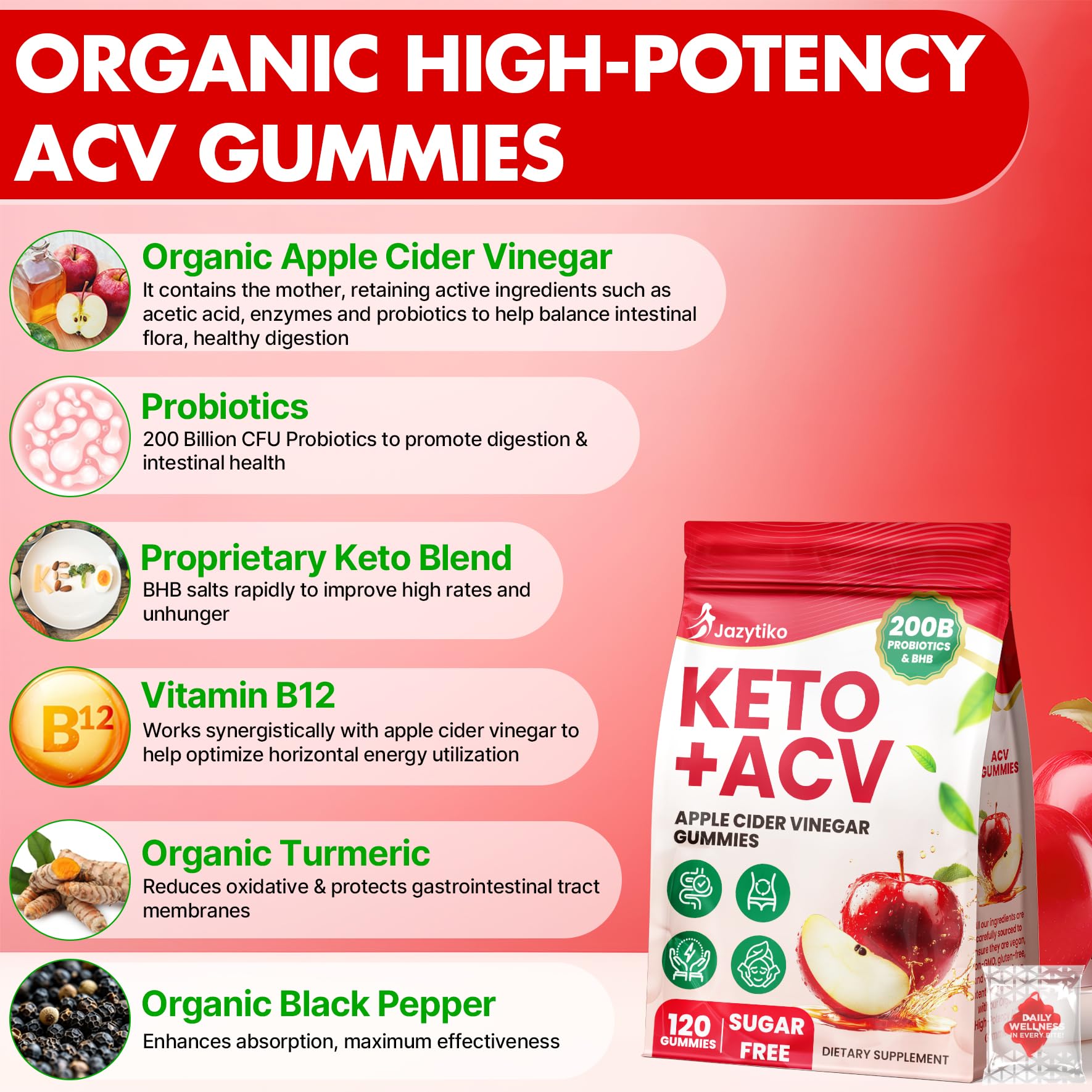 Apple Cider Vinegar Gummies, Advanced ACV Gummy with Probiotics, BHB, B12 and Keto Support - Keto Acv Gummies for Detox, Metabolism, Digestion, - dailyvitalstore