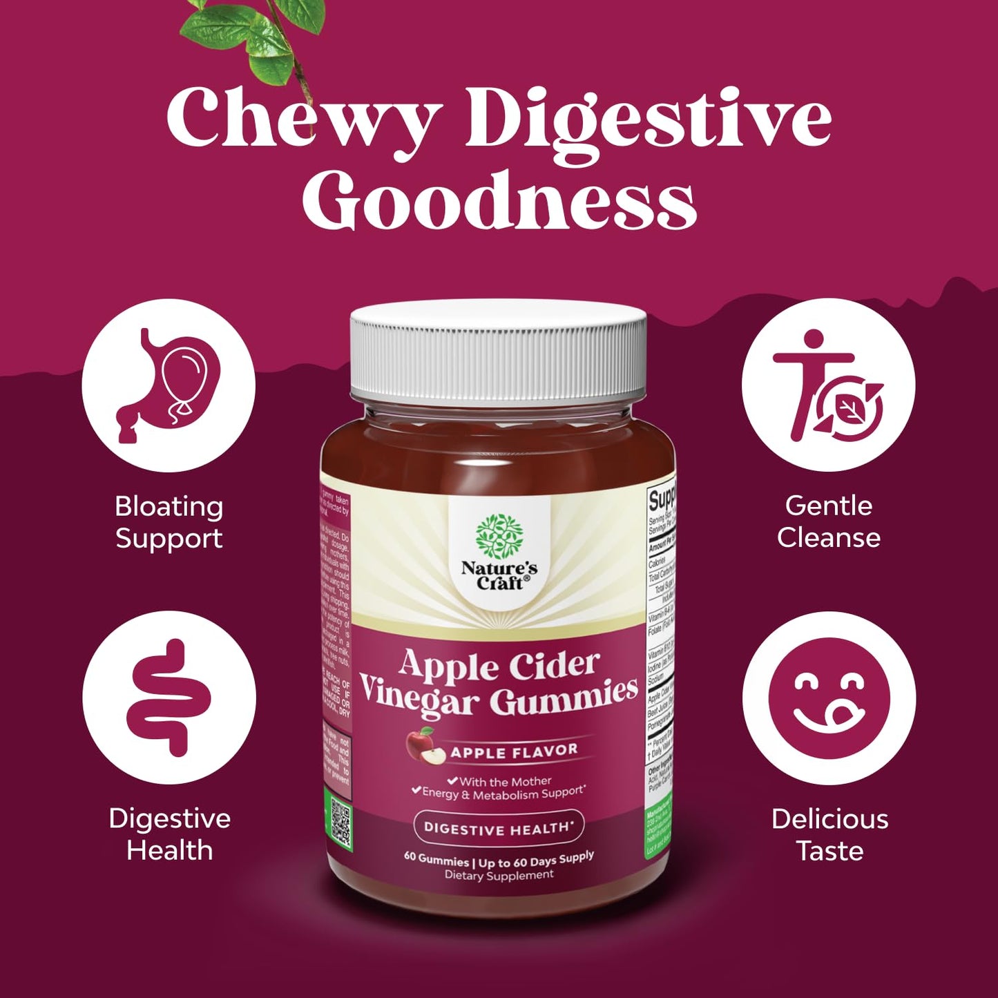 Apple Cider Vinegar Gummies with Mother - Cleanse & Detox ACV Gummies for Weight Loss, Gut Health, Bloating, Metabolism & Energy Support - dailyvitalstore