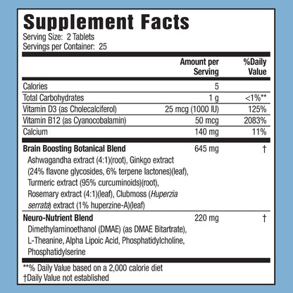 Applied Nutrition Healthy Brain All-Day Focus - 50 Tablets - Powerful 3-in-1 Brain Booster with Turmeric Extract - 25 Servings - dailyvitalstore