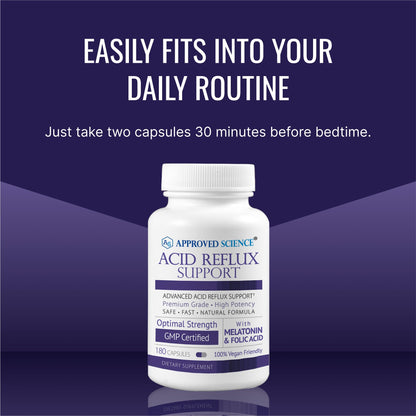 Approved Science® Acid Reflux Support - with Melatonin, Marshmallow Root, L-Taurine -180 Capsules - Vegan - dailyvitalstore