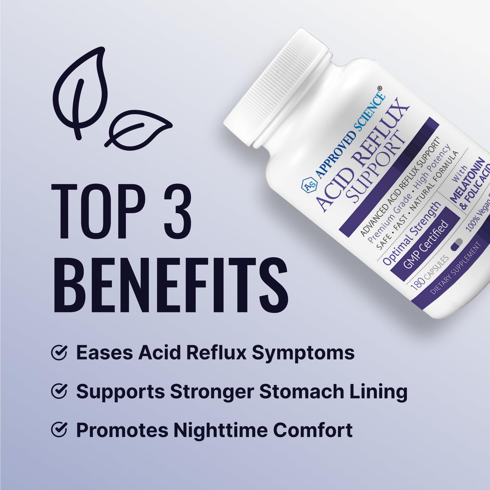 Approved Science® Acid Reflux Support - with Melatonin, Marshmallow Root, L-Taurine -180 Capsules - Vegan - dailyvitalstore