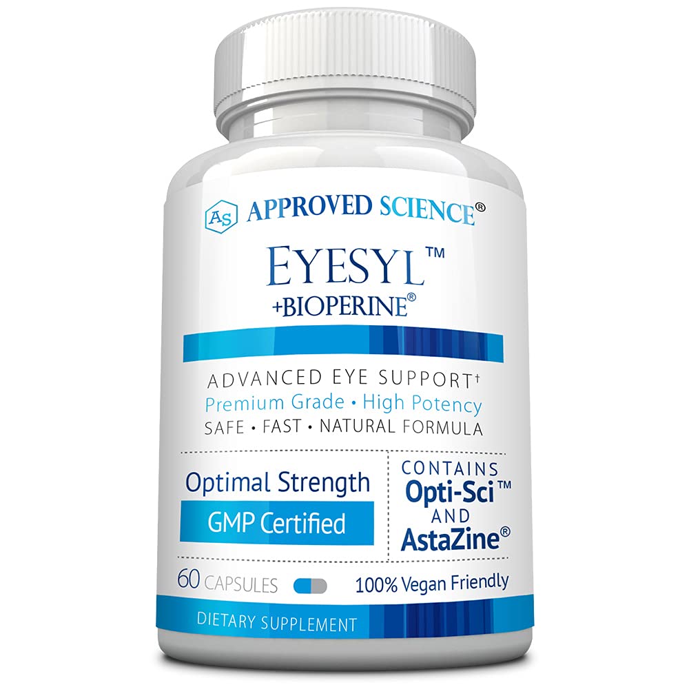 Approved Science EyeSyl - Eye Support Supplement - Chromium Picolinate, Taurine, Lutein, Zeaxanthin, Bilberry, BioPerine - 1 Month Supply - 60 Capsules - Made in The USA - dailyvitalstore