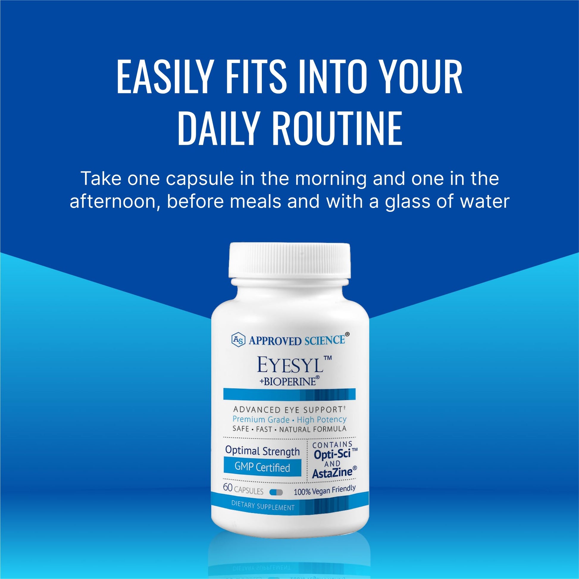 Approved Science EyeSyl - Eye Support Supplement - Chromium Picolinate, Taurine, Lutein, Zeaxanthin, Bilberry, BioPerine - 1 Month Supply - 60 Capsules - Made in The USA - dailyvitalstore
