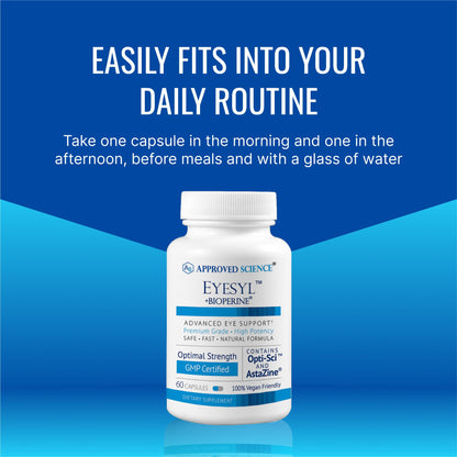 Approved Science EyeSyl - Eye Support Supplement - Chromium Picolinate, Taurine, Lutein, Zeaxanthin, Bilberry, BioPerine - 1 Month Supply - 60 Capsules - Made in The USA - dailyvitalstore