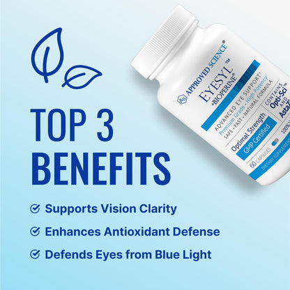 Approved Science EyeSyl - Eye Support Supplement - Chromium Picolinate, Taurine, Lutein, Zeaxanthin, Bilberry, BioPerine - 1 Month Supply - 60 Capsules - Made in The USA - dailyvitalstore