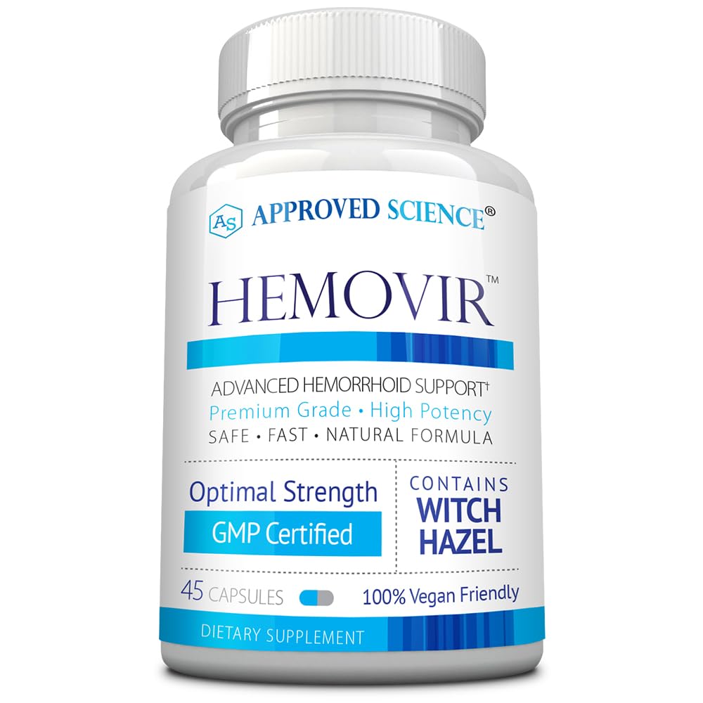 Approved Science Hemovir - Hemorrhoid Support Supplement - Witch Hazel, Horse Chestnut - 45 Capsules - 1 Bottle - Vegan - dailyvitalstore
