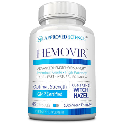 Approved Science Hemovir - Hemorrhoid Support Supplement - Witch Hazel, Horse Chestnut - 45 Capsules - 1 Bottle - Vegan - dailyvitalstore