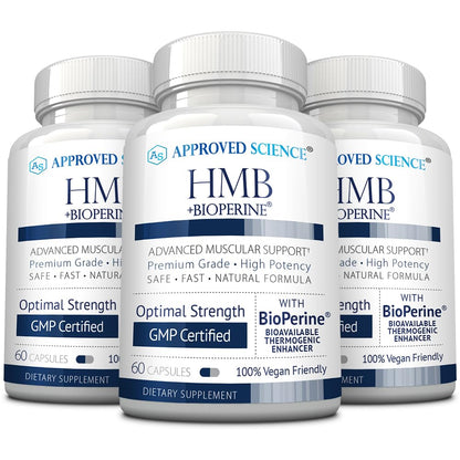 Approved Science HMB - 1500mg High Potency HMB Supplement with Calcium & BioPerine for Absorption - Muscle Health & Exercise Performance - 60 Vegan Capsules - Pack of 3 - dailyvitalstore