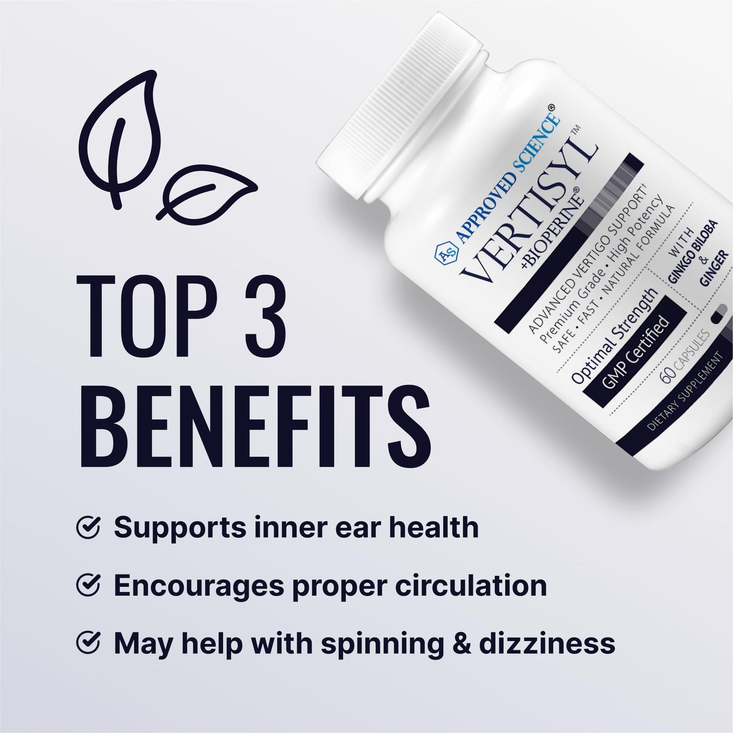 Approved Science VertiSyl - Ginkgo Biloba, Ginger, Vitamin D3, BioPerine - 60 Capsules - 1 Month Supply - dailyvitalstore