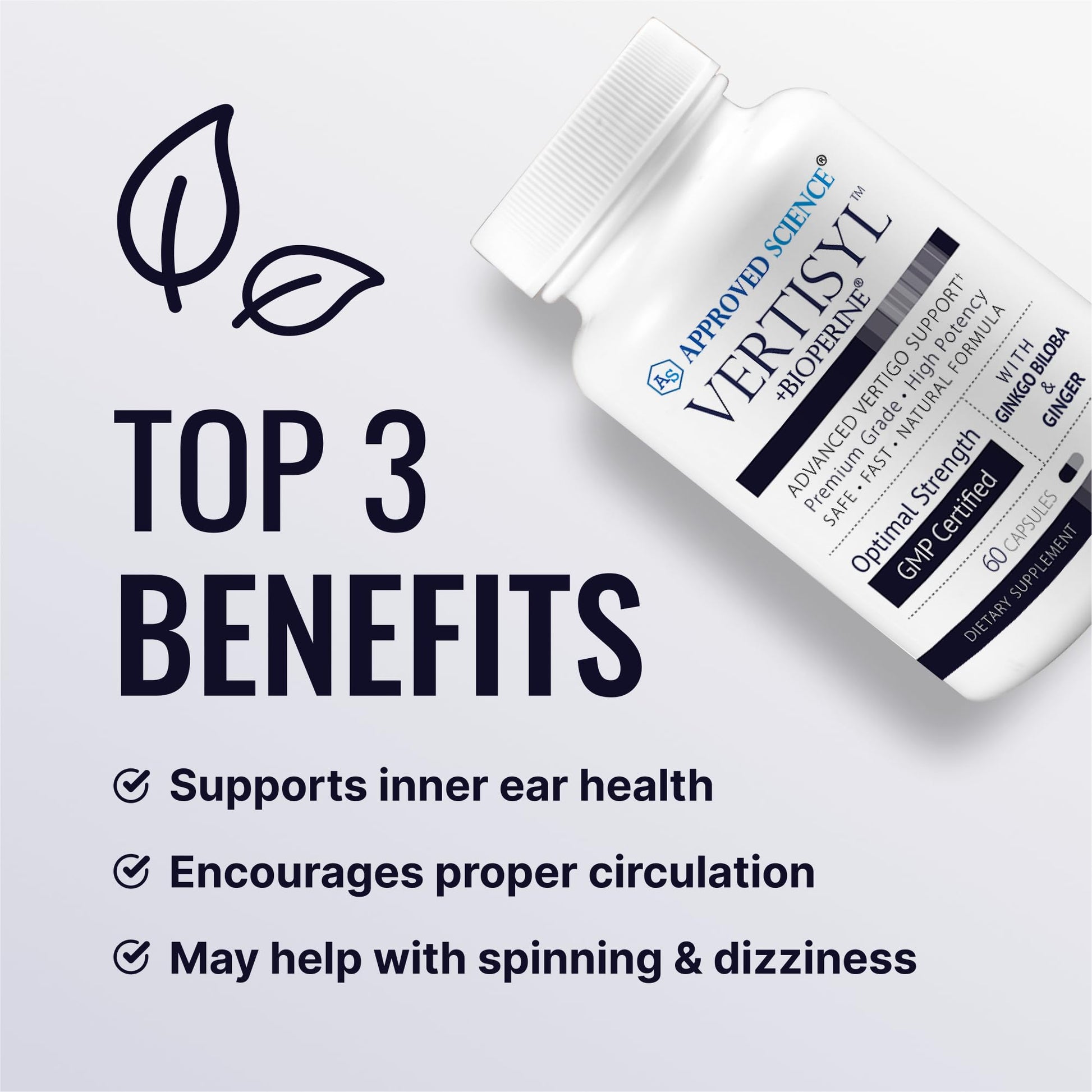 Approved Science VertiSyl - Ginkgo Biloba, Ginger, Vitamin D3, BioPerine - 60 Capsules - 1 Month Supply - dailyvitalstore