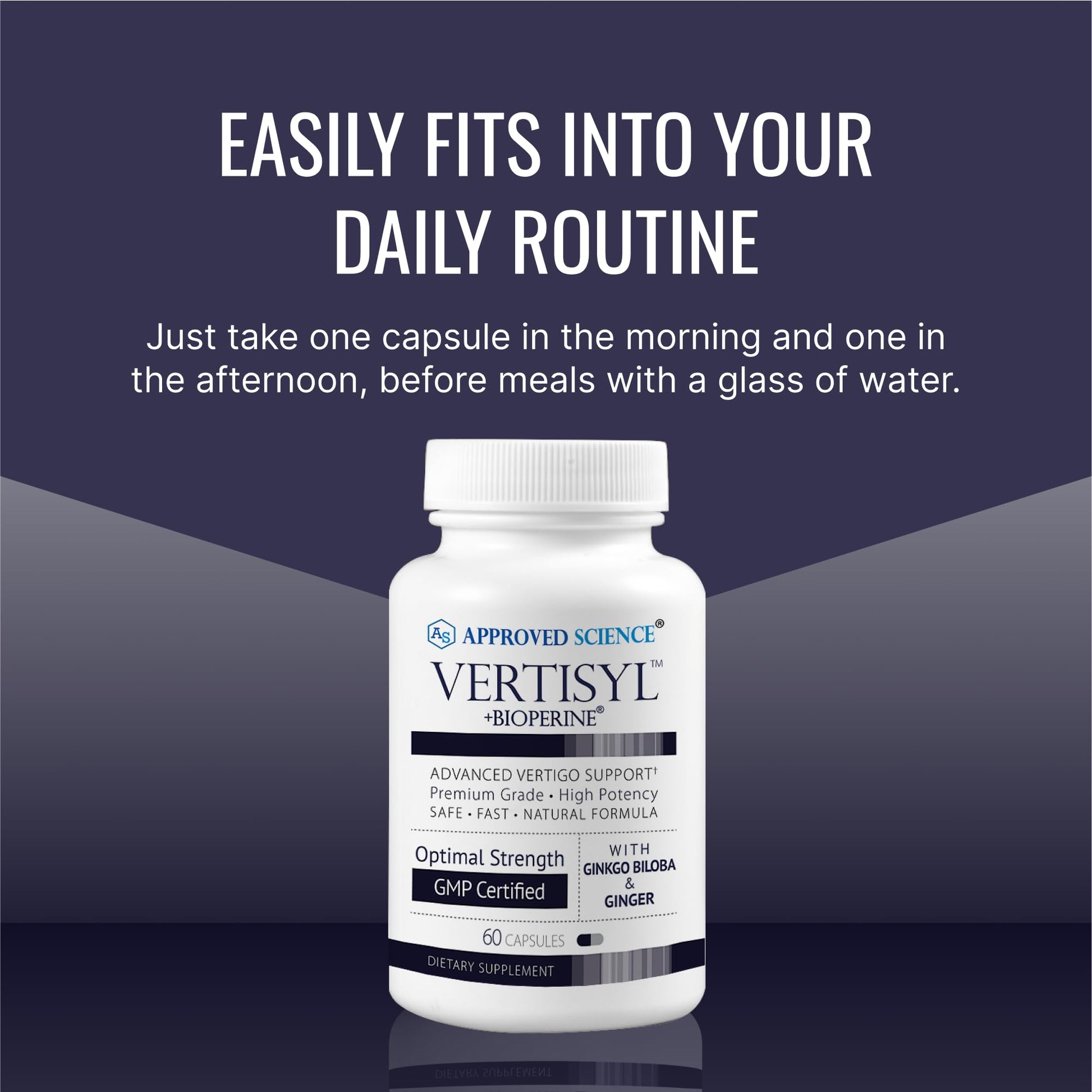 Approved Science VertiSyl - Ginkgo Biloba, Ginger, Vitamin D3, BioPerine - 60 Capsules - 1 Month Supply - dailyvitalstore