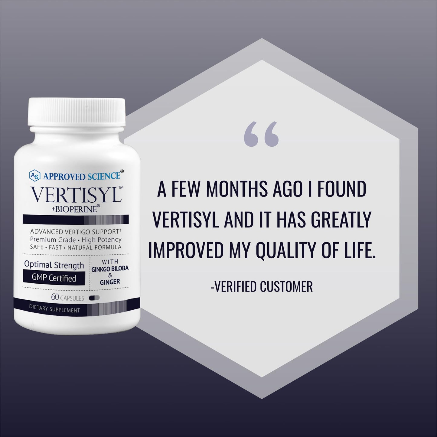 Approved Science VertiSyl - Ginkgo Biloba, Ginger, Vitamin D3, BioPerine - 60 Capsules - 1 Month Supply - dailyvitalstore