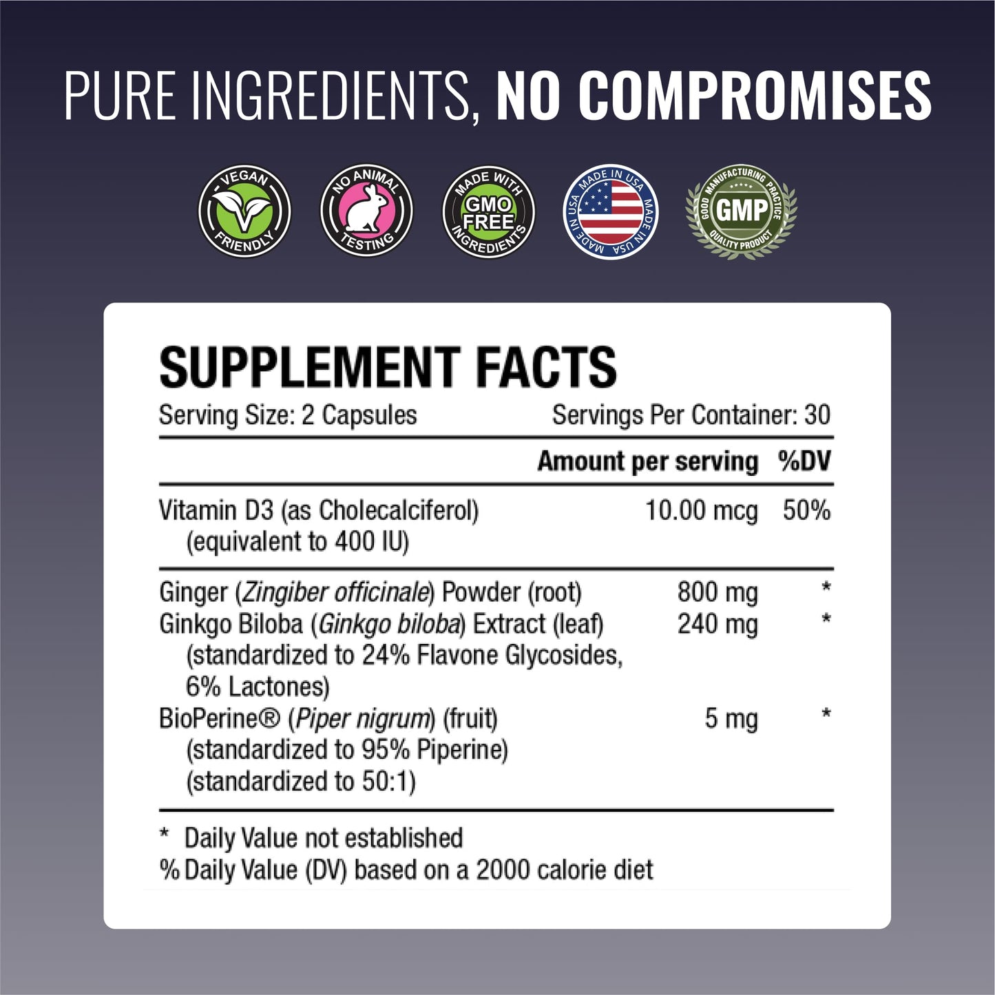 Approved Science VertiSyl - Ginkgo Biloba, Ginger, Vitamin D3, BioPerine - 60 Capsules - 1 Month Supply - dailyvitalstore