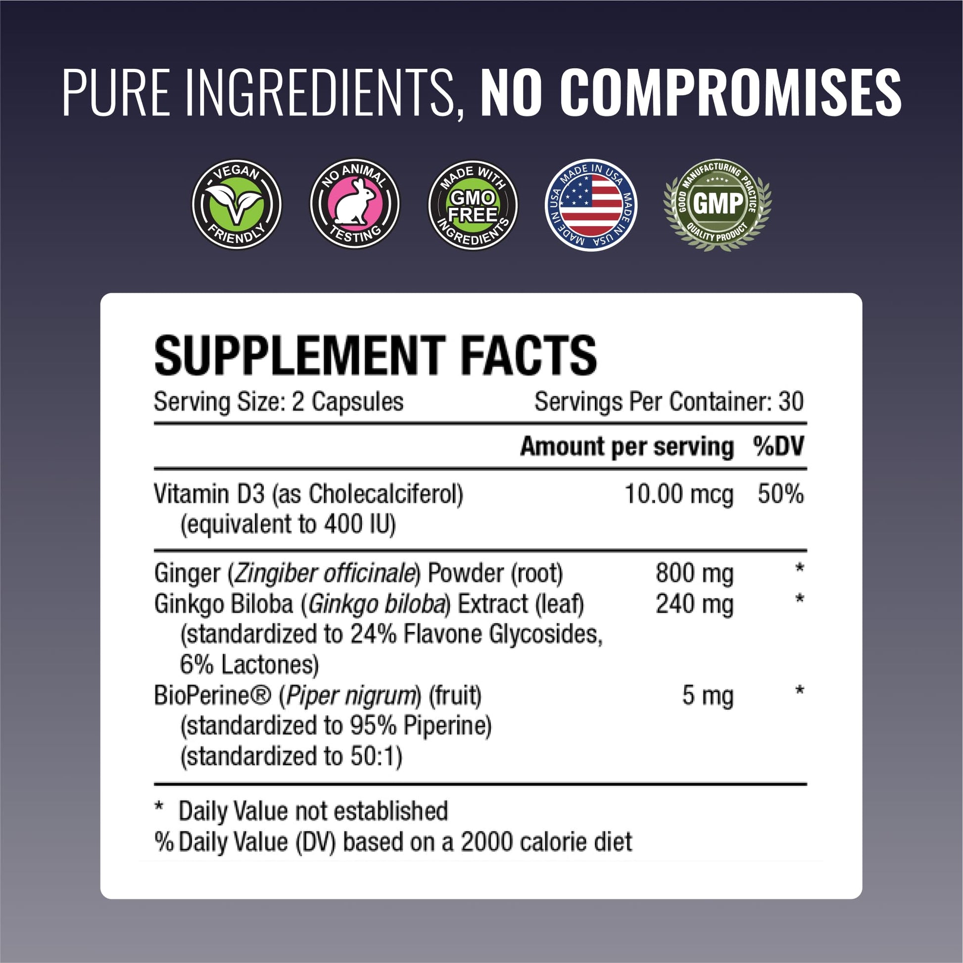 Approved Science VertiSyl - Ginkgo Biloba, Ginger, Vitamin D3, BioPerine - 60 Capsules - 1 Month Supply - dailyvitalstore