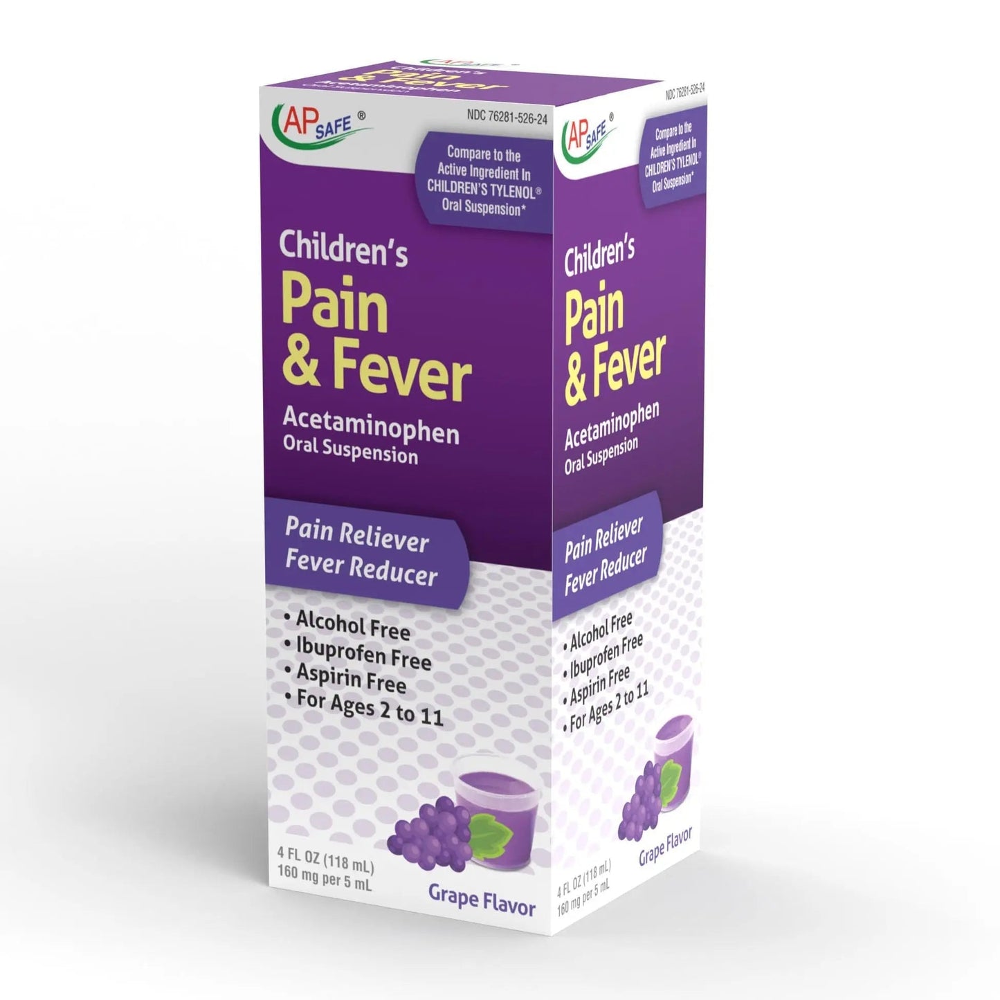 APSAFE Children's Pain&Fever Relief Acetaminophen Oral Suspension Grape Flavor 4oz - dailyvitalstore