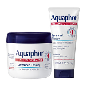 Aquaphor Healing Ointment Advanced Therapy Skin Protectant Skin Care Set, Body Moisturizer for Dry Skin, Minor Cuts and Burns, Dry Cuticles, Cracked Heels, Hands and Lips, 14 Oz Jar + 1.75 Oz Tube - dailyvitalstore