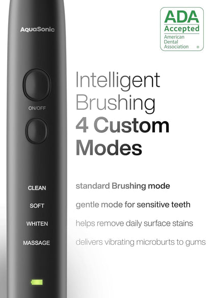 Aquasonic Black Series Ultra Whitening Toothbrush – ADA Accepted Electric Toothbrush- 8 Brush Heads & Travel Case – 40,000 VPM Electric Motor & Wireless - dailyvitalstore