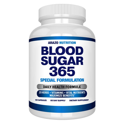 Arazo Nutrition Blood Sugar 365 Supplement – Supports Healthy Energy Levels - 120 Herbal Pills - 60 Day Supply - dailyvitalstore
