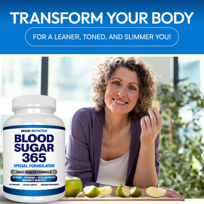Arazo Nutrition Blood Sugar 365 Supplement – Supports Healthy Energy Levels - 120 Herbal Pills - 60 Day Supply - dailyvitalstore