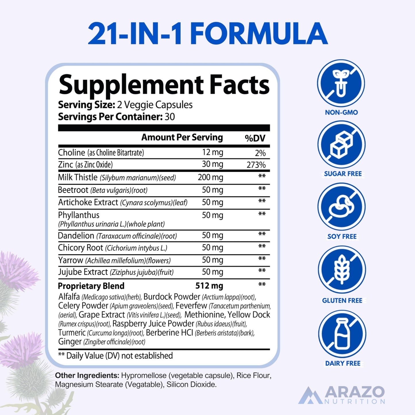 Arazo Nutrition Liver Cleanse Detox & Repair Formula – Milk Thistle Herbal Support Supplement: Silymarin, Beet - dailyvitalstore