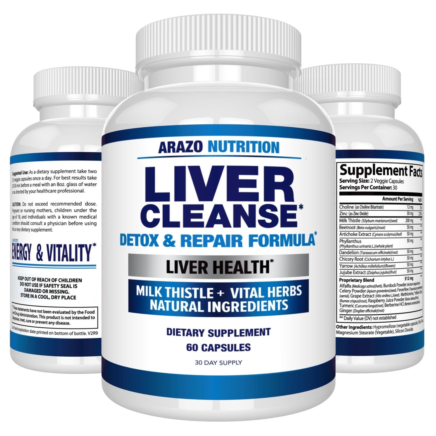 Arazo Nutrition Liver Cleanse Detox & Repair Formula – Milk Thistle Herbal Support Supplement: Silymarin, Beet - dailyvitalstore
