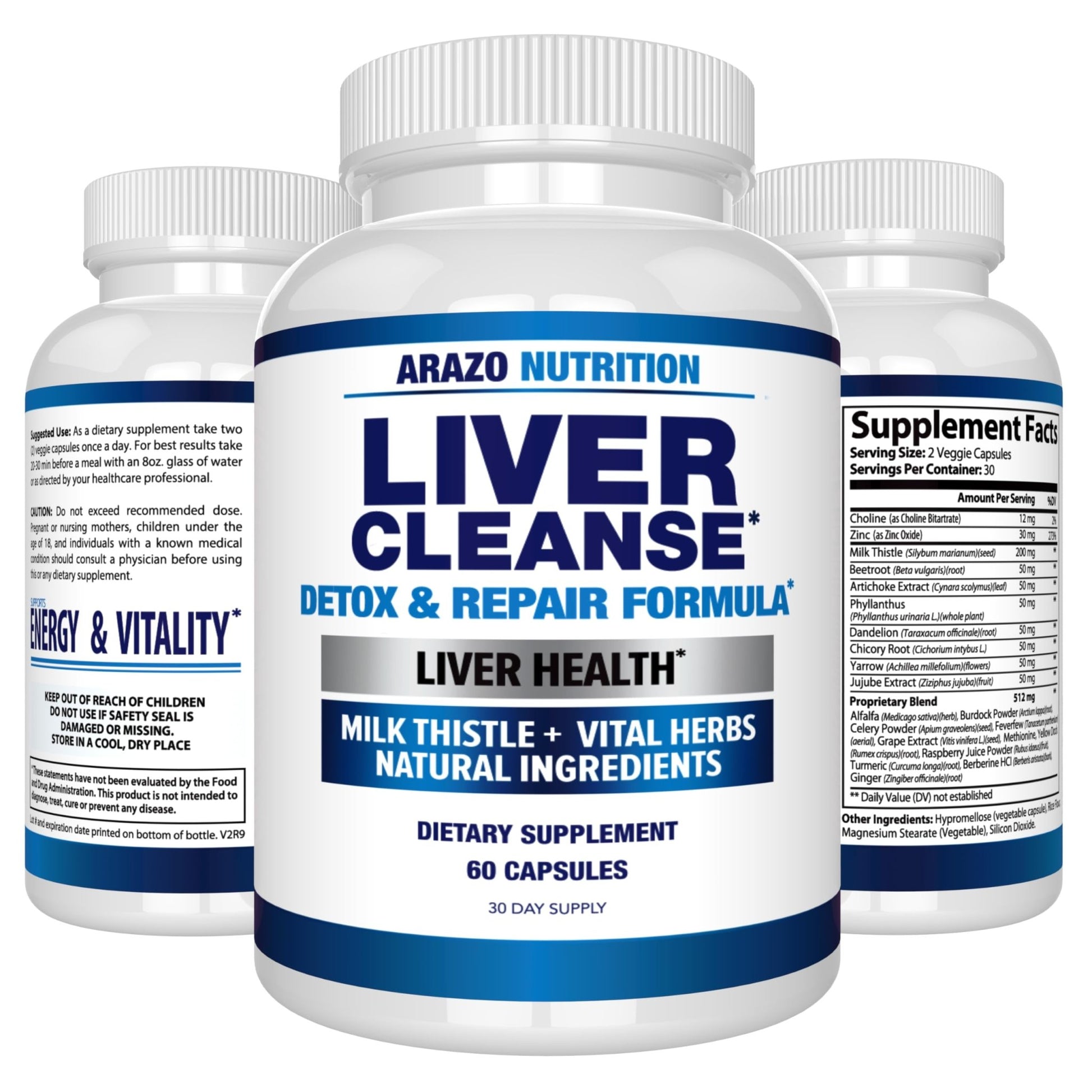 Arazo Nutrition Liver Cleanse Detox & Repair Formula – Milk Thistle Herbal Support Supplement: Silymarin, Beet - dailyvitalstore