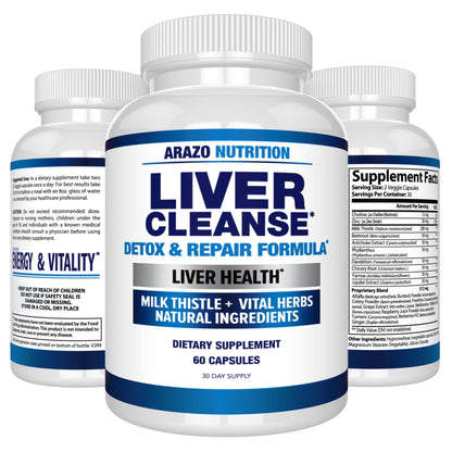 Arazo Nutrition Liver Cleanse Detox & Repair Formula – Milk Thistle Herbal Support Supplement: Silymarin, Beet - dailyvitalstore
