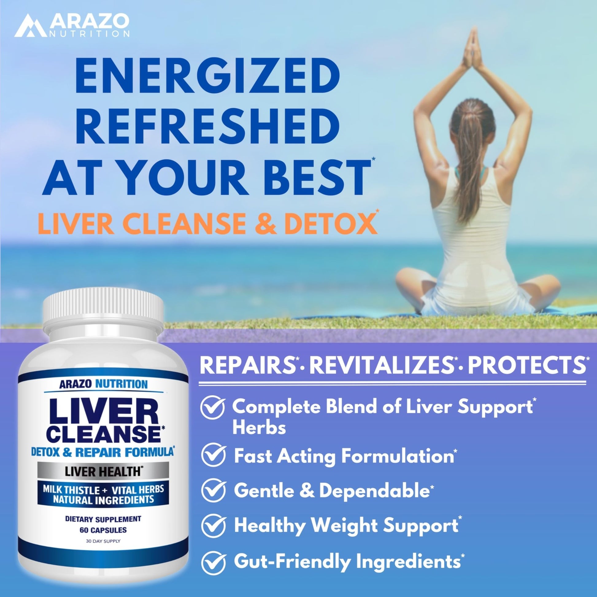 Arazo Nutrition Liver Cleanse Detox & Repair Formula – Milk Thistle Herbal Support Supplement: Silymarin, Beet - dailyvitalstore