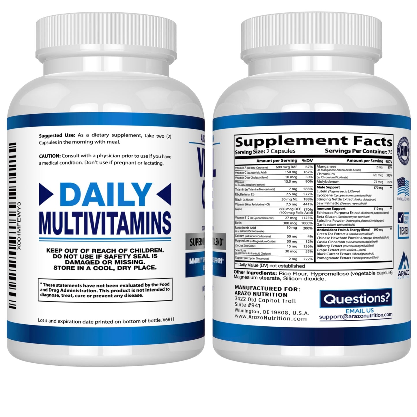 Arazo Nutrition Vital One Multivitamin for Men – Daily Wholefood Supplement - 150 Vegan - dailyvitalstore