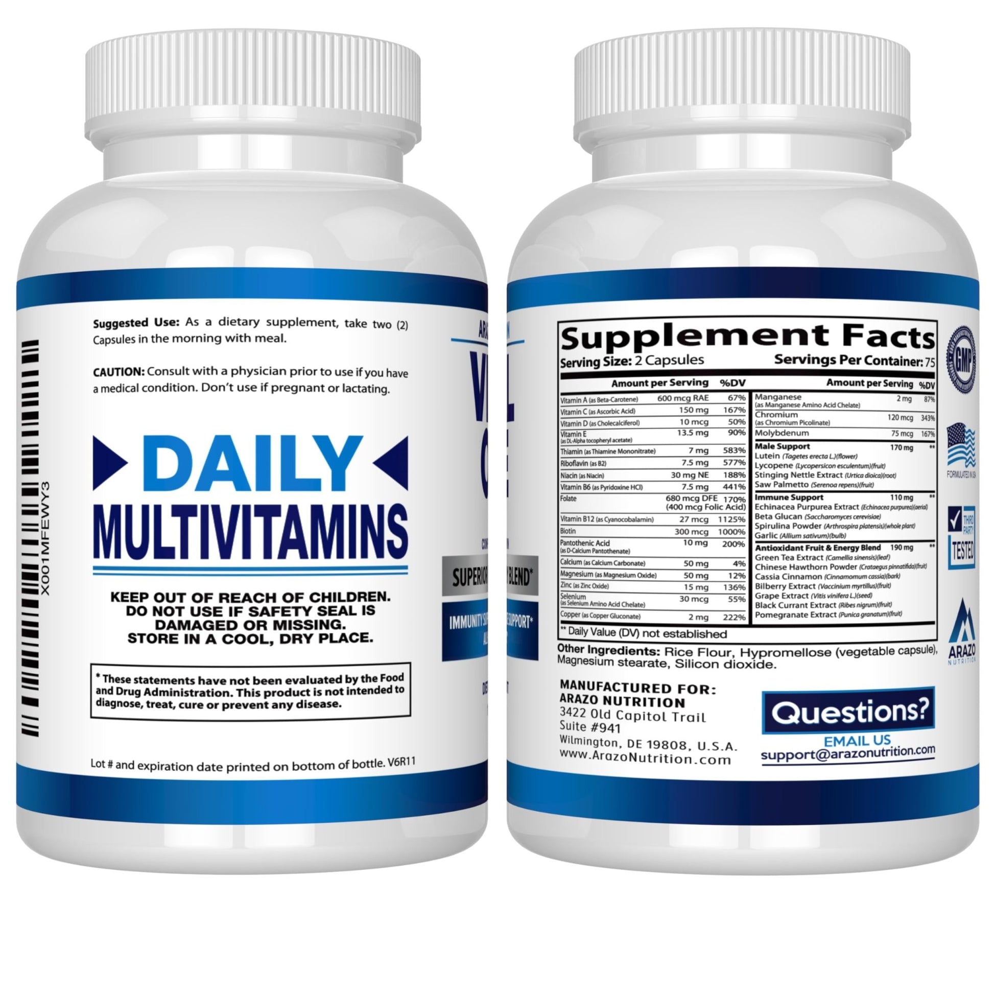Arazo Nutrition Vital One Multivitamin for Men – Daily Wholefood Supplement - 150 Vegan - dailyvitalstore