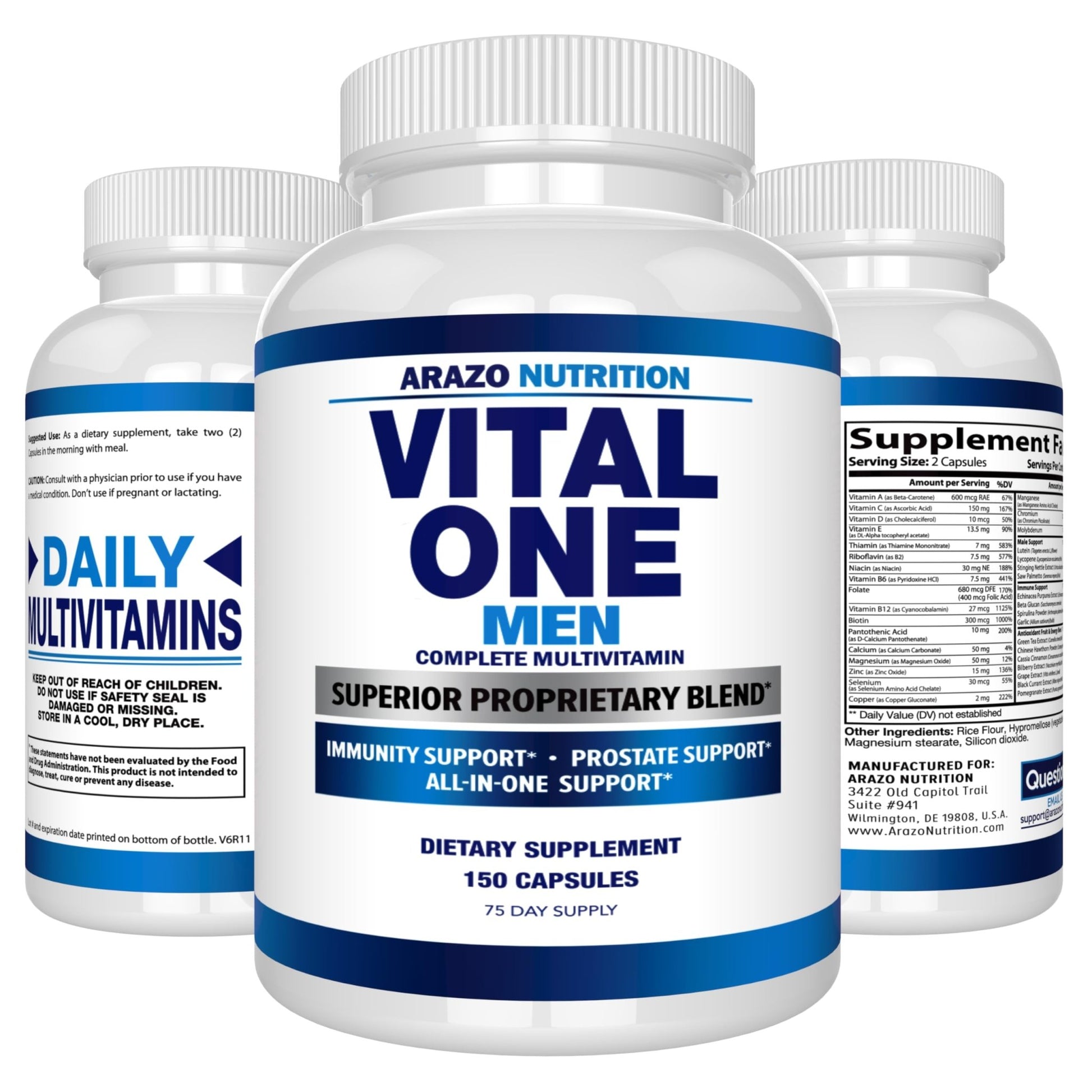 Arazo Nutrition Vital One Multivitamin for Men – Daily Wholefood Supplement - 150 Vegan - dailyvitalstore