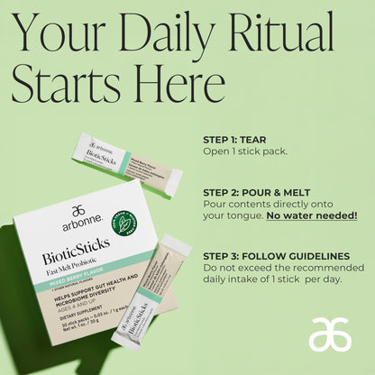 Arbonne BioticSticks Fast Melt Probiotic for Gut Health – Probiotics for Women, Men, and Kids – Gut Health Supplement – Vegan, Gluten-Free - dailyvitalstore